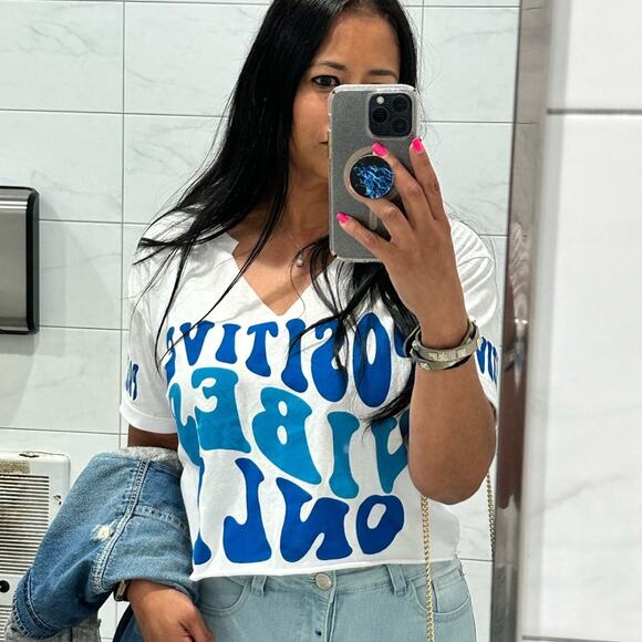 On Fire Positive Vibes Crop T shirt size M - Picture 5 of 10